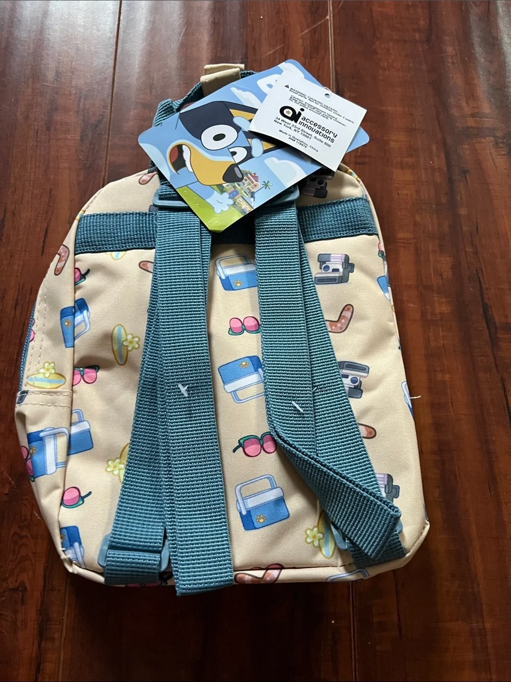 Kids Beige Cartoon Camera Backpack with Teal Handles